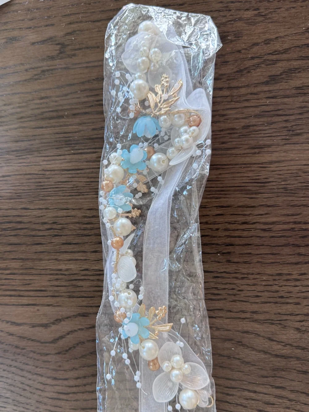 Blue Pearl Floral Hair Crown Headband for Women